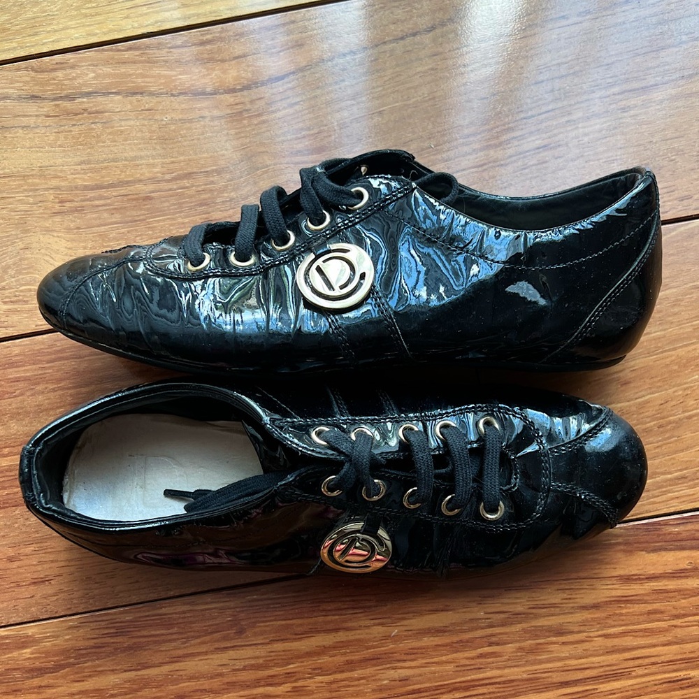 DIOR Patent Leather Fashion Sneakers Gold Logo size 36 1/2